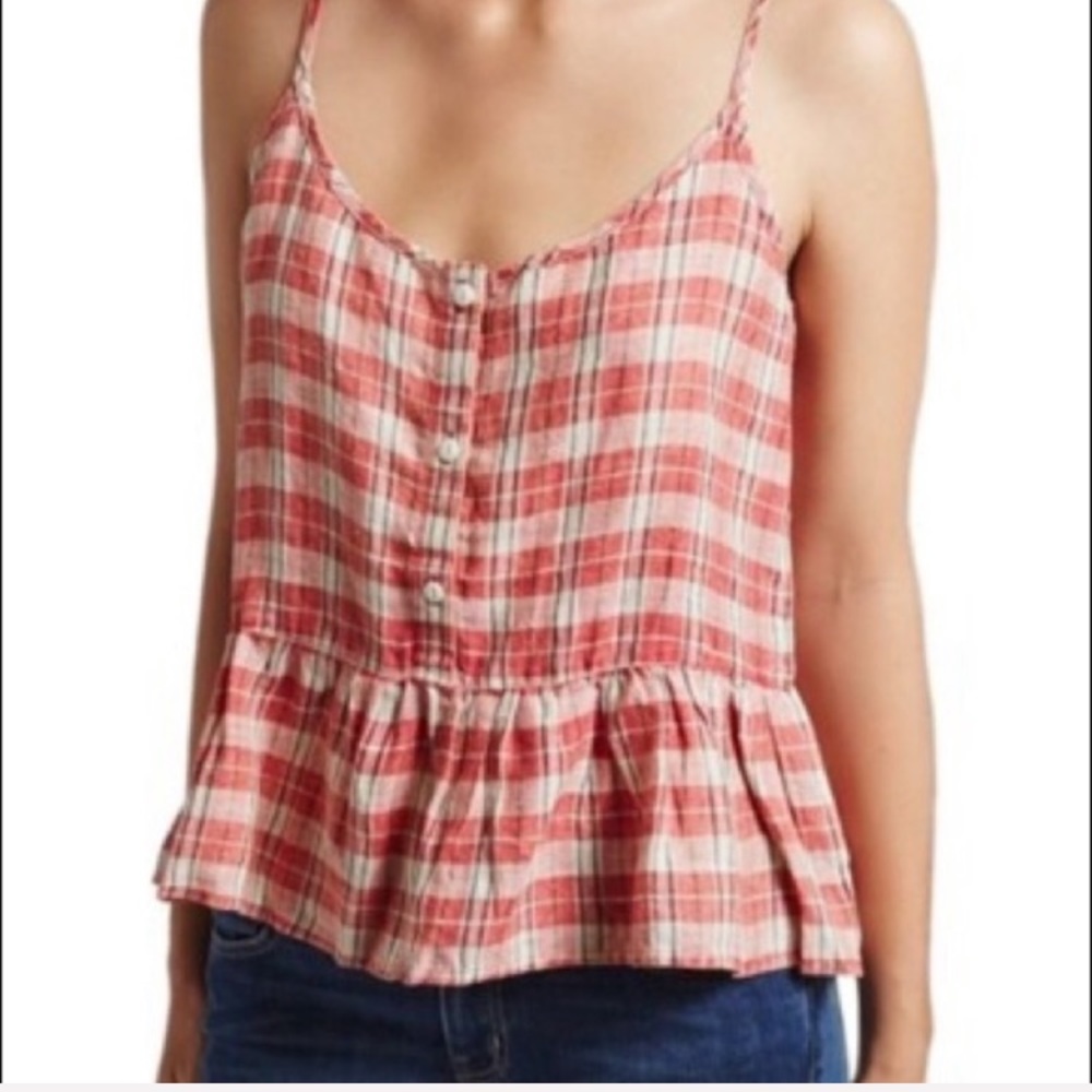 Current/Elliot Pink Soft Plaid Crop Ruffle tank 0